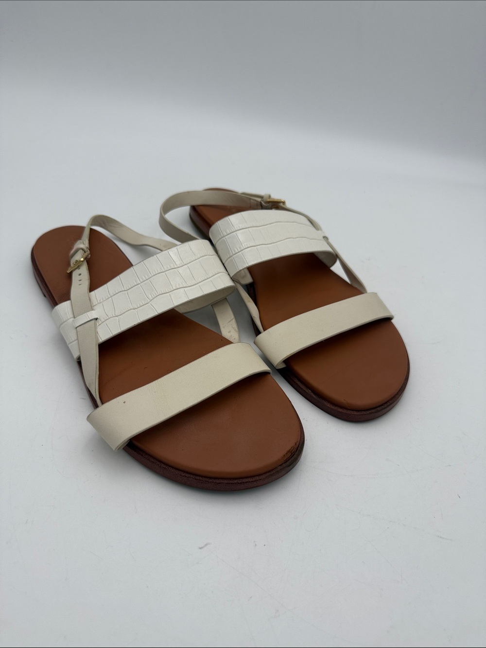 cole haan Women’s White Croc-Texture Strappy Flat Sandals women 11